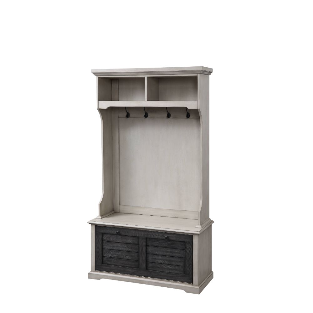 Shermie Antique White & Dark Gray Finish Hall Tree