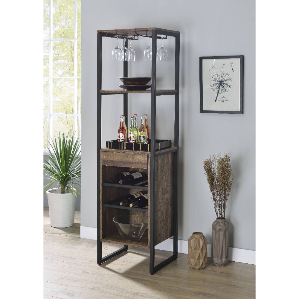 Narik Weathered Oak Finish Wine Cabinet