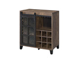 Treju Obscure Glass, Rustic Oak & Black Finish Wine Cabinet