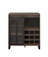 Treju Obscure Glass, Rustic Oak & Black Finish Wine Cabinet