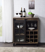 Treju Obscure Glass, Rustic Oak & Black Finish Wine Cabinet