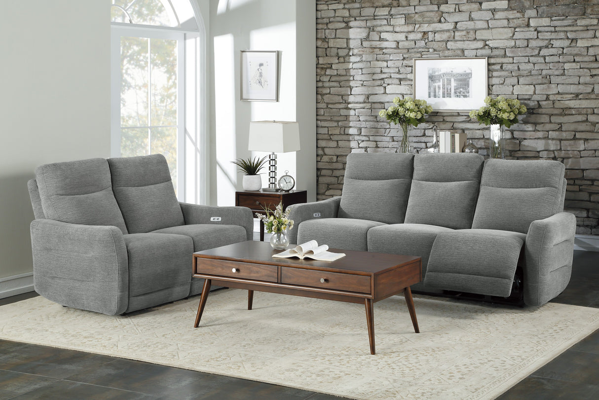 Edition Gray Power Double Lay Flat Reclining Love Seat With Headrests And Usb Ports