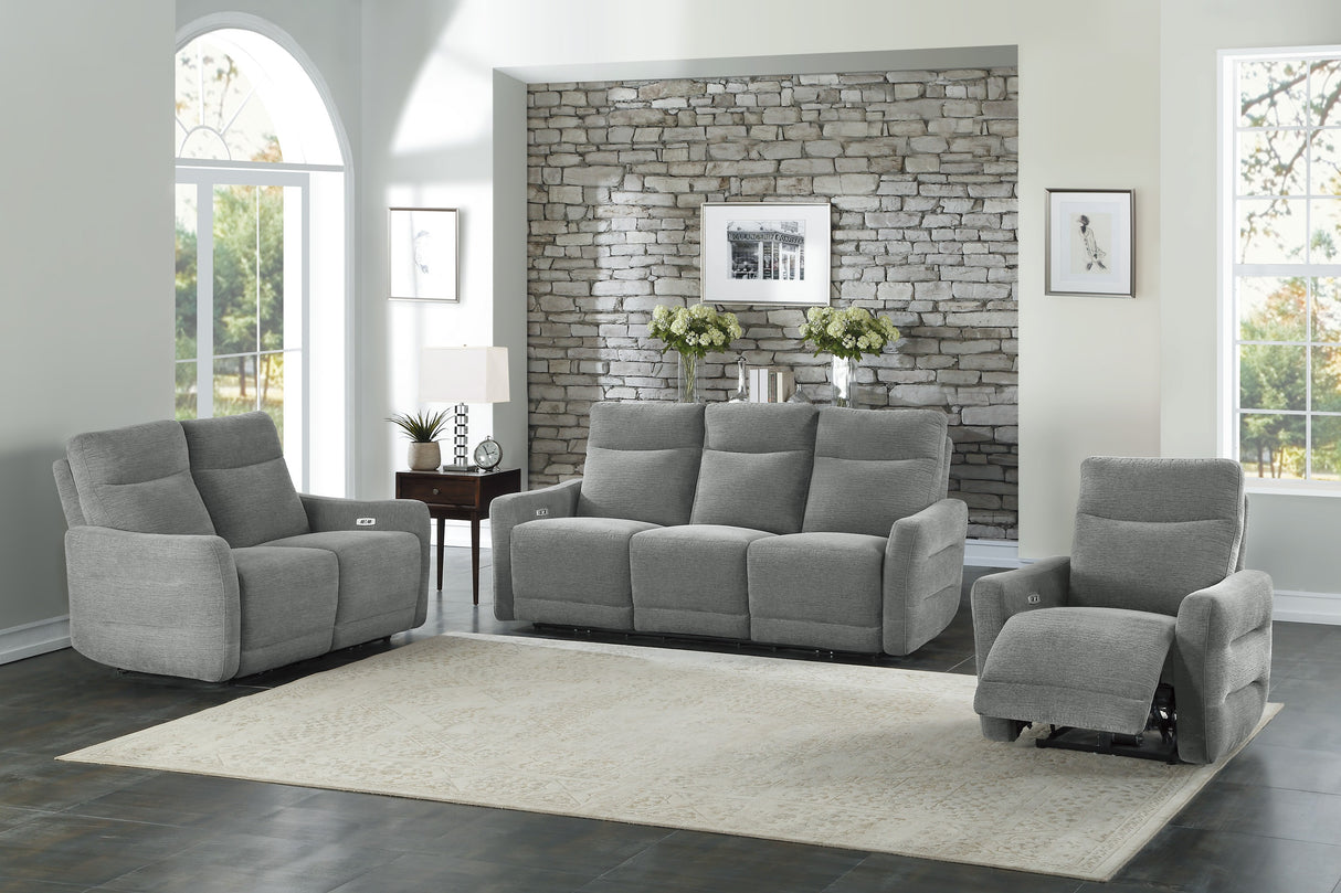 Edition Gray Power Double Lay Flat Reclining Love Seat With Headrests And Usb Ports