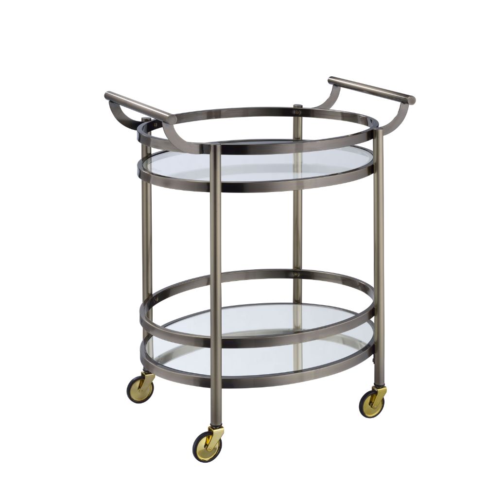 Lakelyn Clear Glass & Brushed Bronze Finish Serving Cart