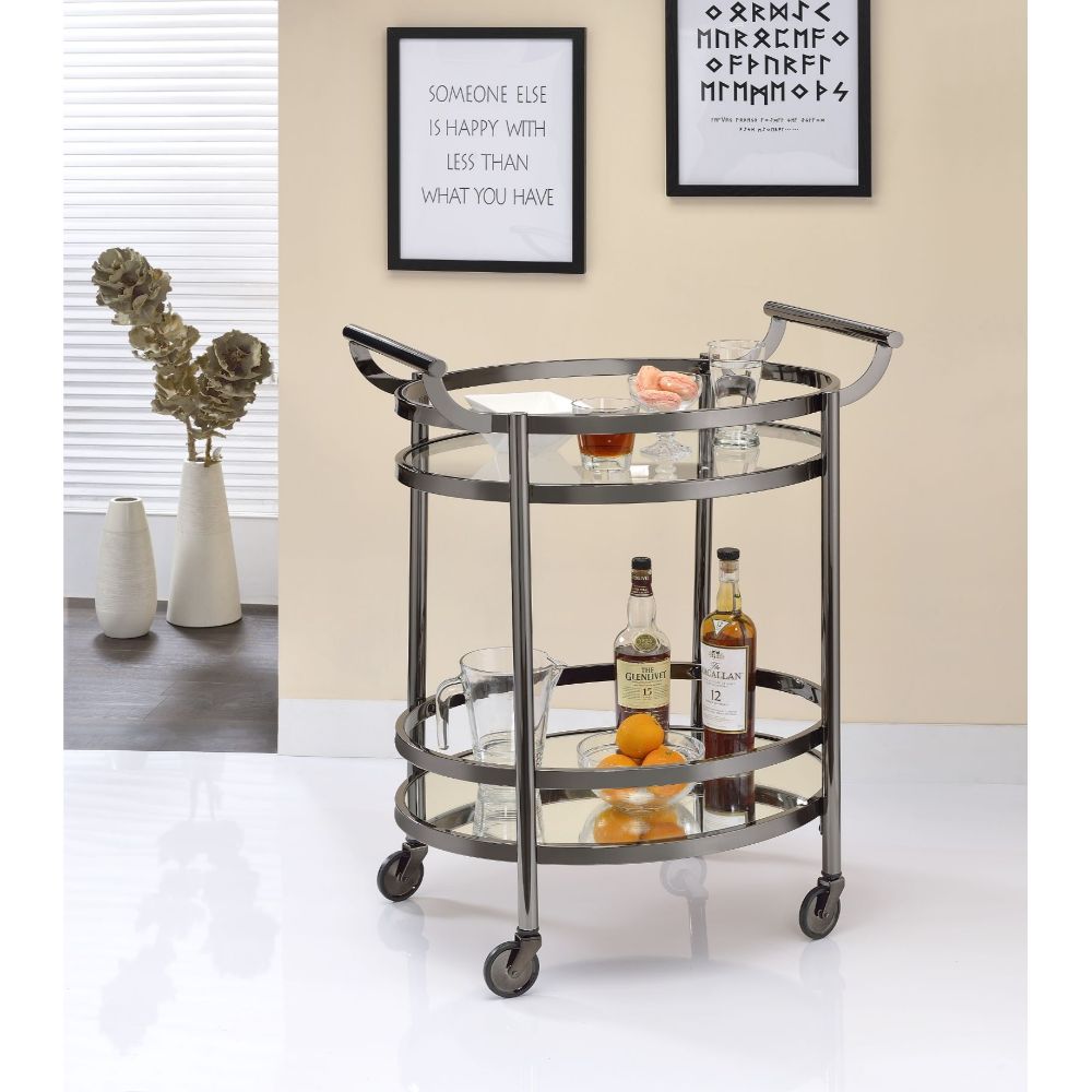 Lakelyn Clear Glass & Black Nickel Finish Serving Cart