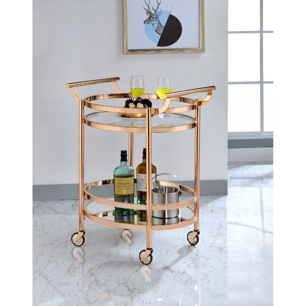 Lakelyn Clear Glass & Rose Gold Finish Serving Cart