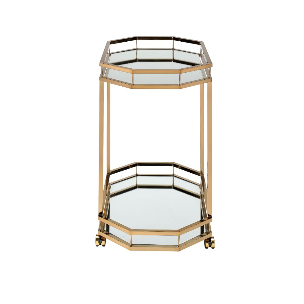 Lacole Mirrored & Champagne Finish Serving Cart