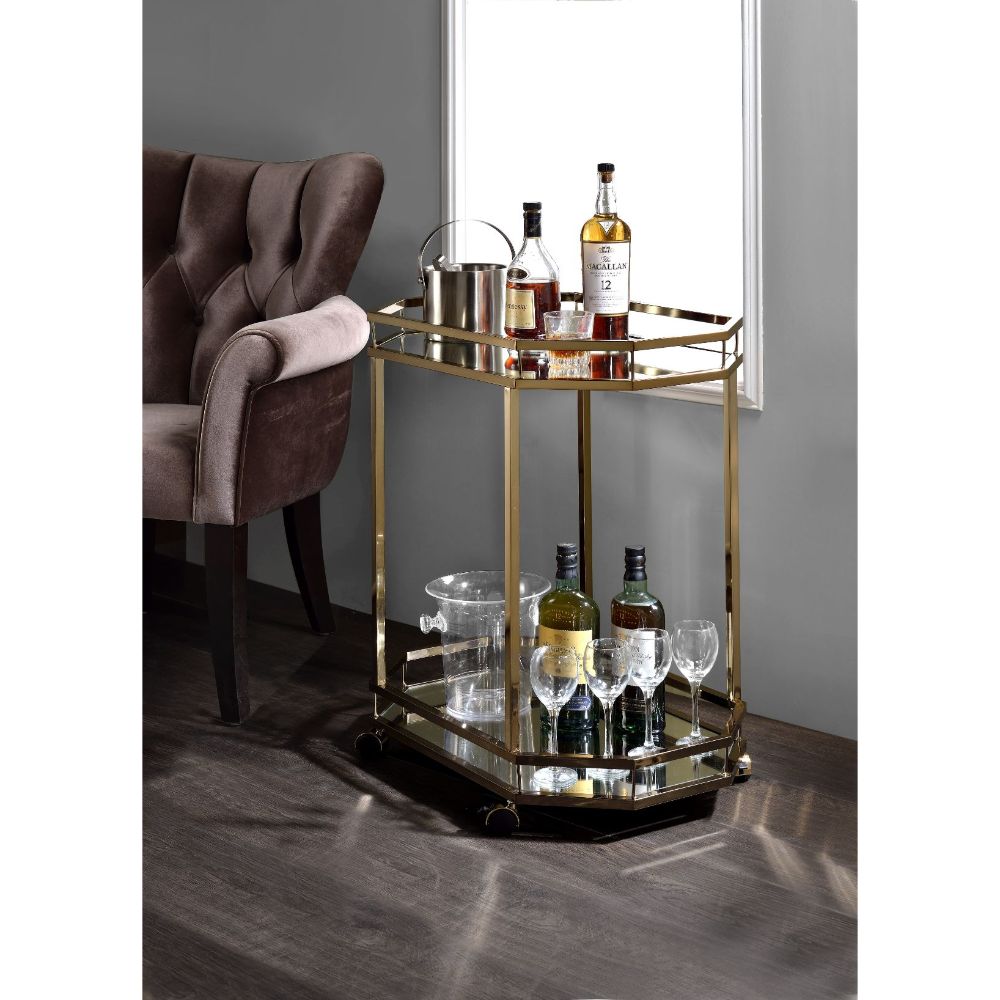 Lacole Mirrored & Champagne Finish Serving Cart