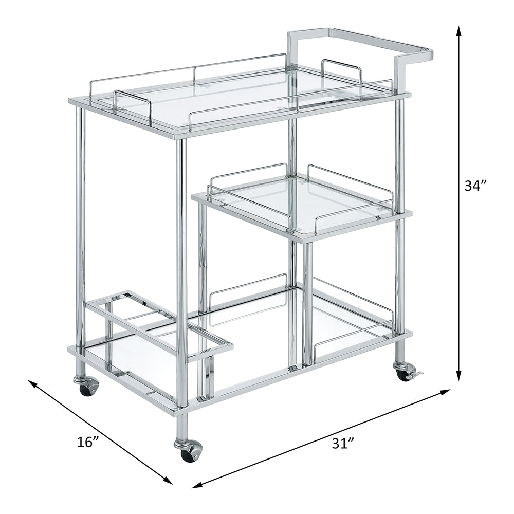 Splinter Clear Glass & Chrome Finish Serving Cart