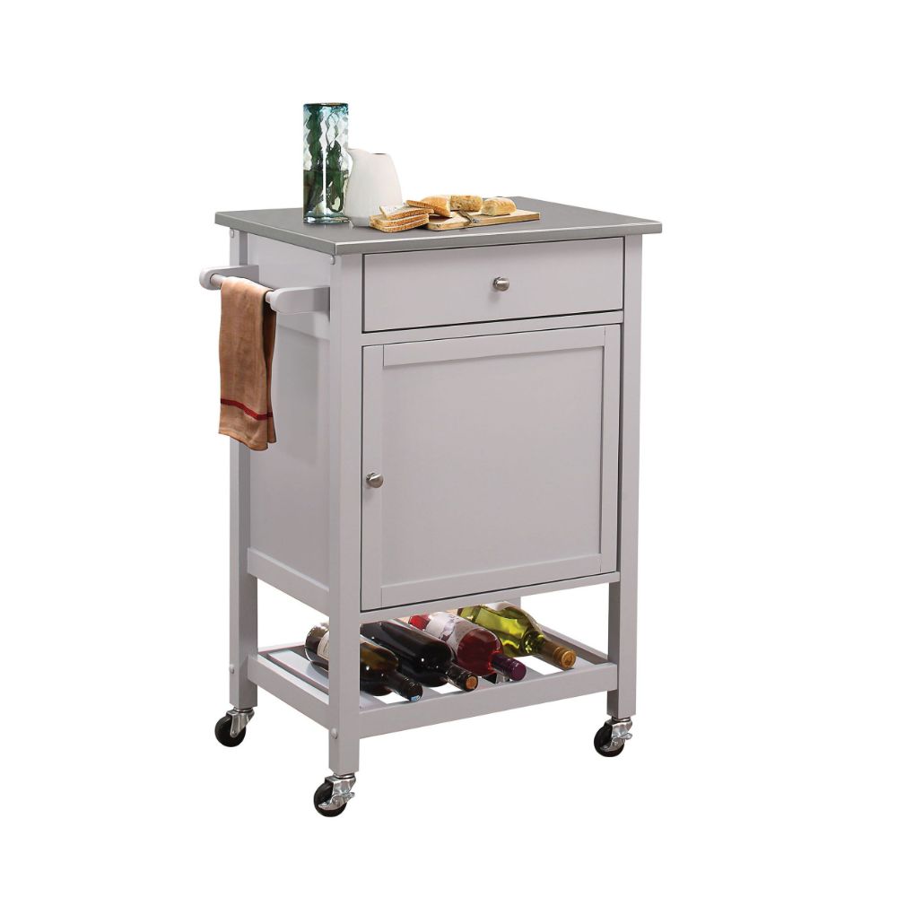 Hoogzen Stainless Steel Top & Gray Finish Kitchen Cart