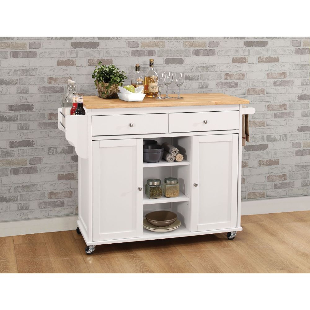 Tullarick Natural Wooden Top & White Finish Kitchen Cart