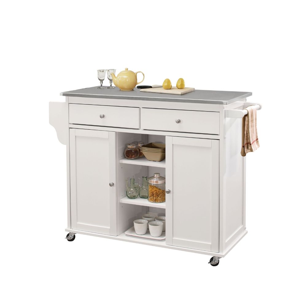 Tullarick Stainless Steel Top & White Finish Kitchen Cart