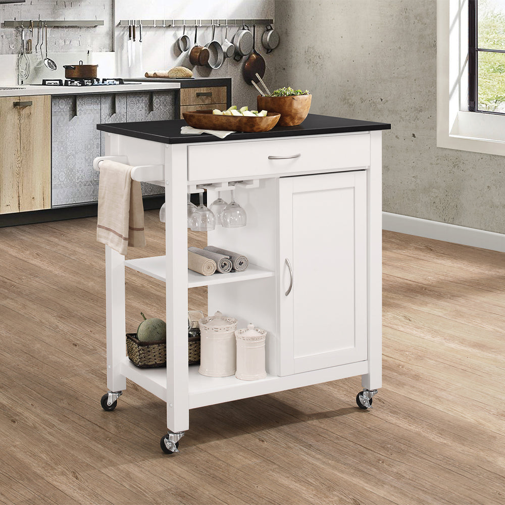 Ottawa Black Wooden Top & White Finish Kitchen Cart