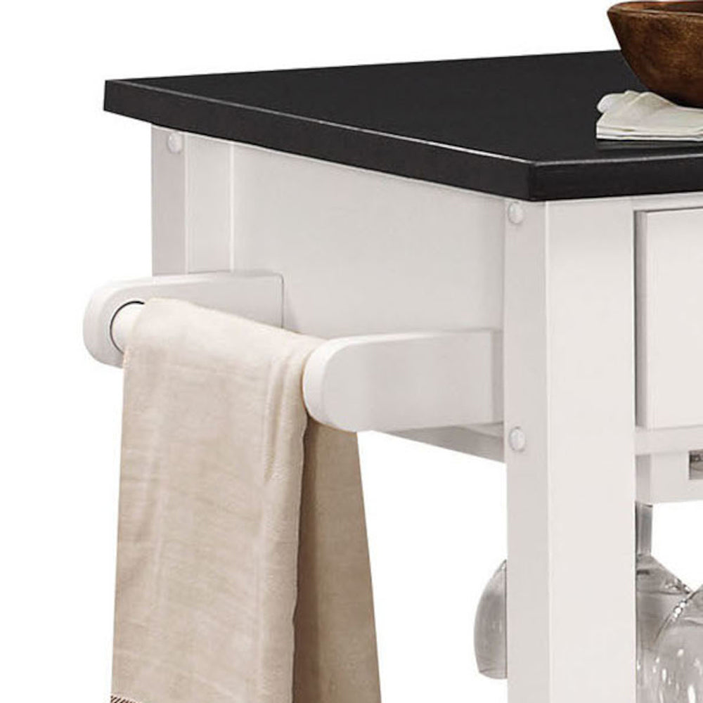 Ottawa Black Wooden Top & White Finish Kitchen Cart