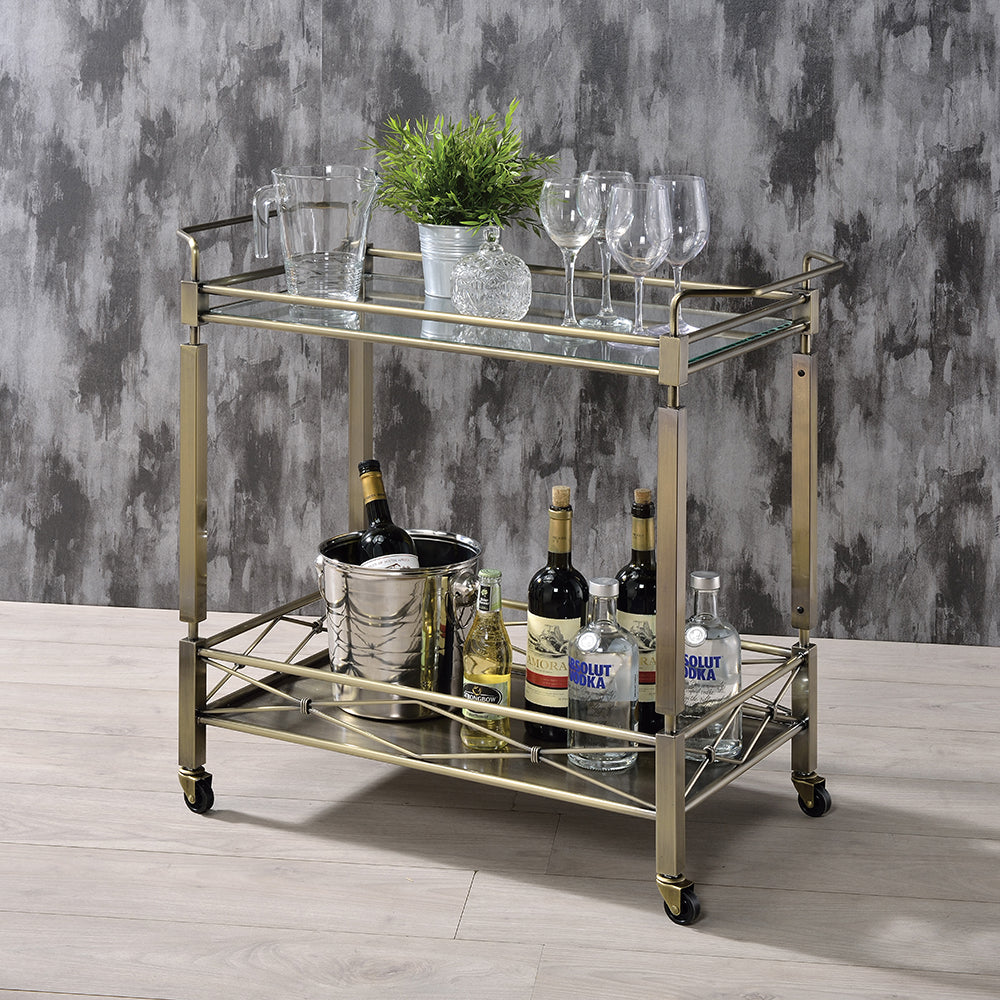 Matiesen Clear Glass & Antique Gold Finish Serving Cart