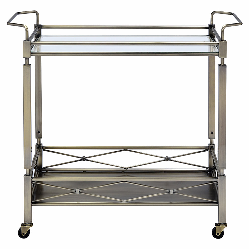 Matiesen Clear Glass & Antique Gold Finish Serving Cart