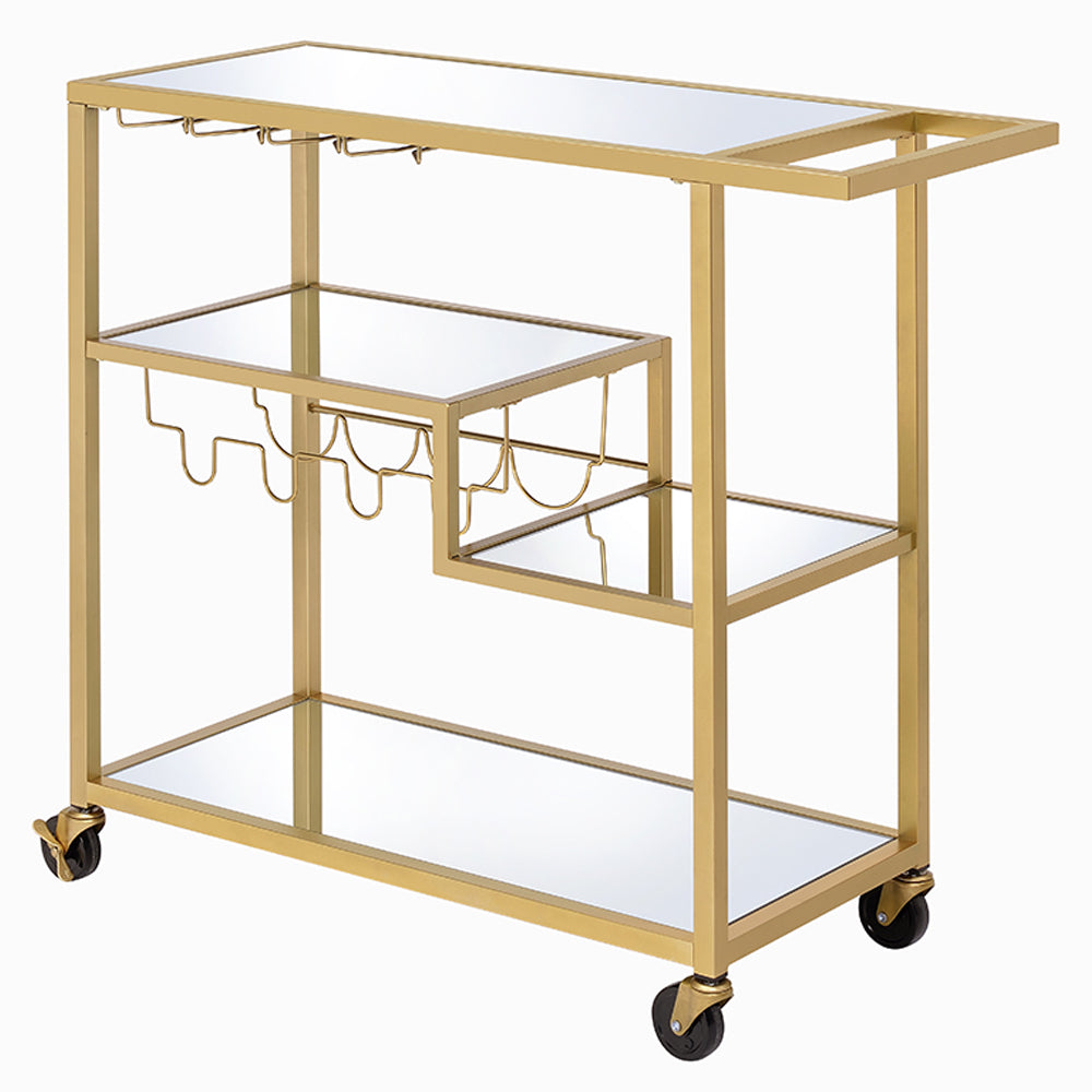 Adamsen Mirrored & Champagne Finish Serving Cart