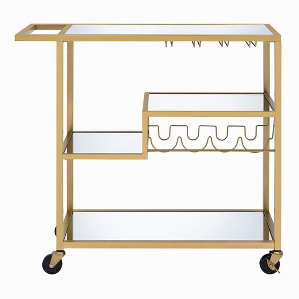 Adamsen Mirrored & Champagne Finish Serving Cart