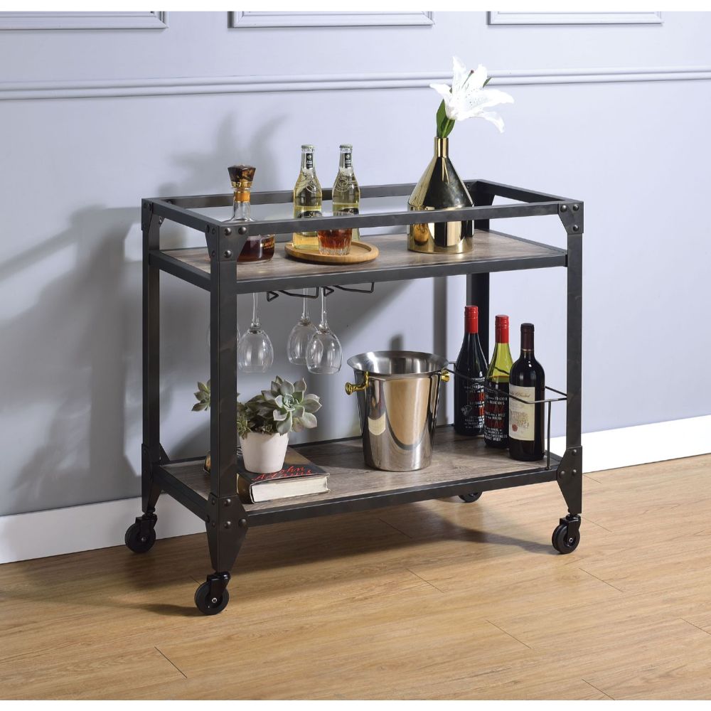 Jorgensen Rustic Oak & Charcoal Finish Serving Cart