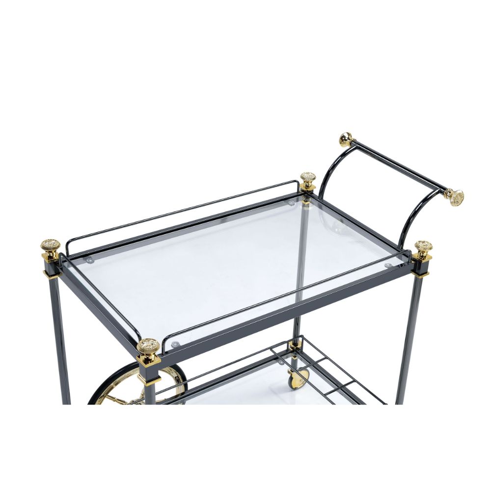 Cyrus Clear Glass & Black/Gold Finish Serving Cart