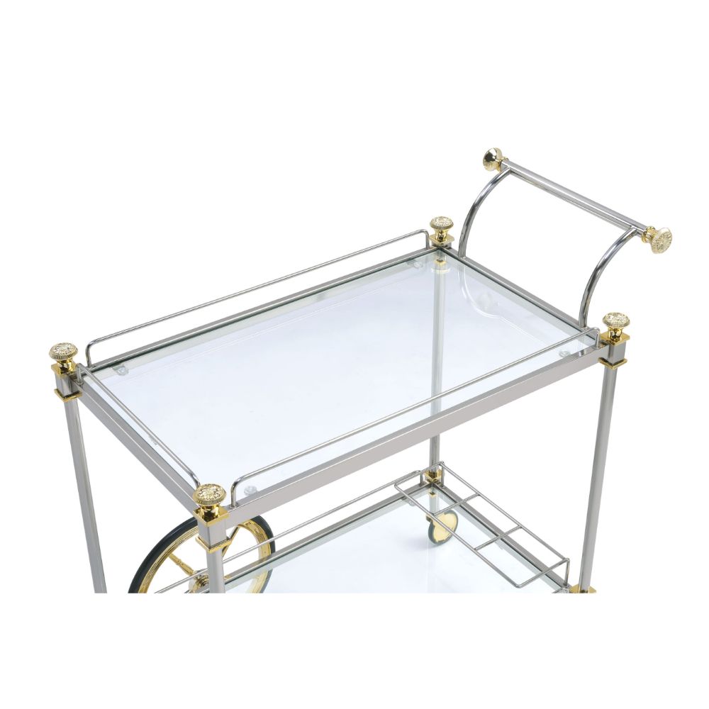 Cyrus Clear Glass & Silver/Gold Finish Serving Cart