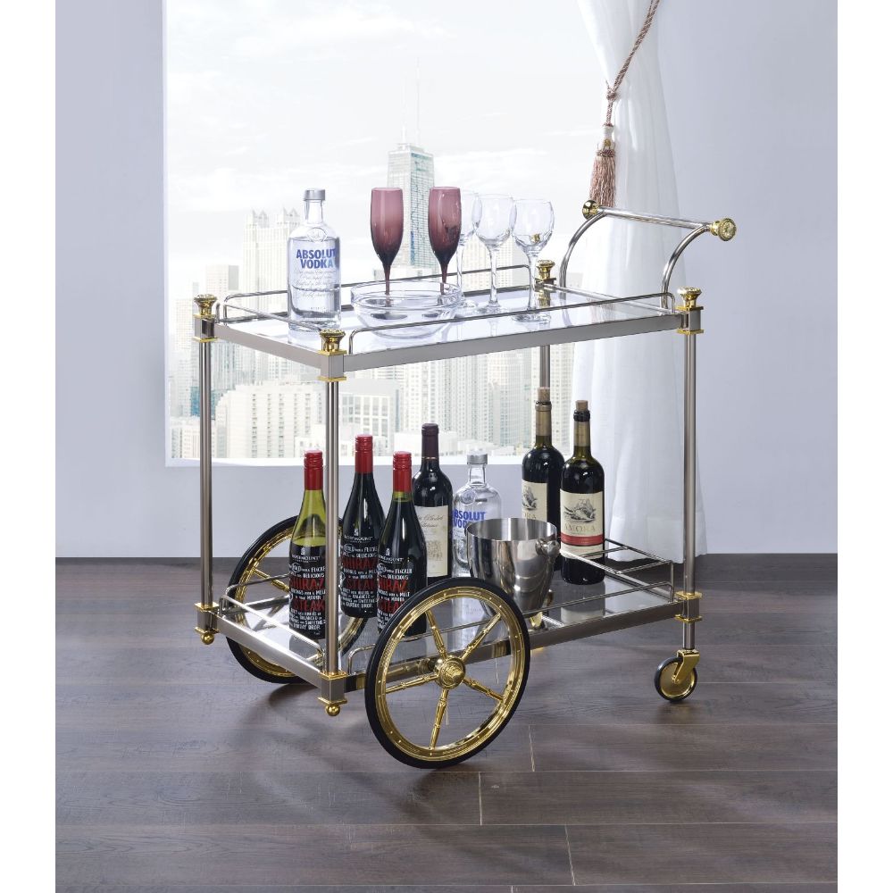 Cyrus Clear Glass & Silver/Gold Finish Serving Cart