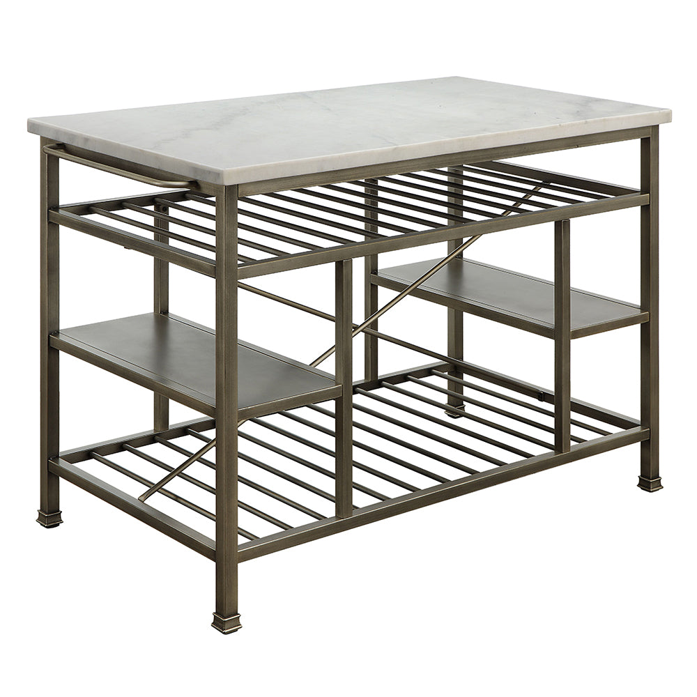 Lanzo Marble Top & Antique Pewter Finish Kitchen Island