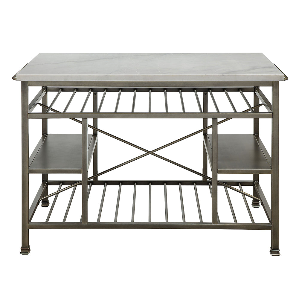 Lanzo Marble Top & Antique Pewter Finish Kitchen Island