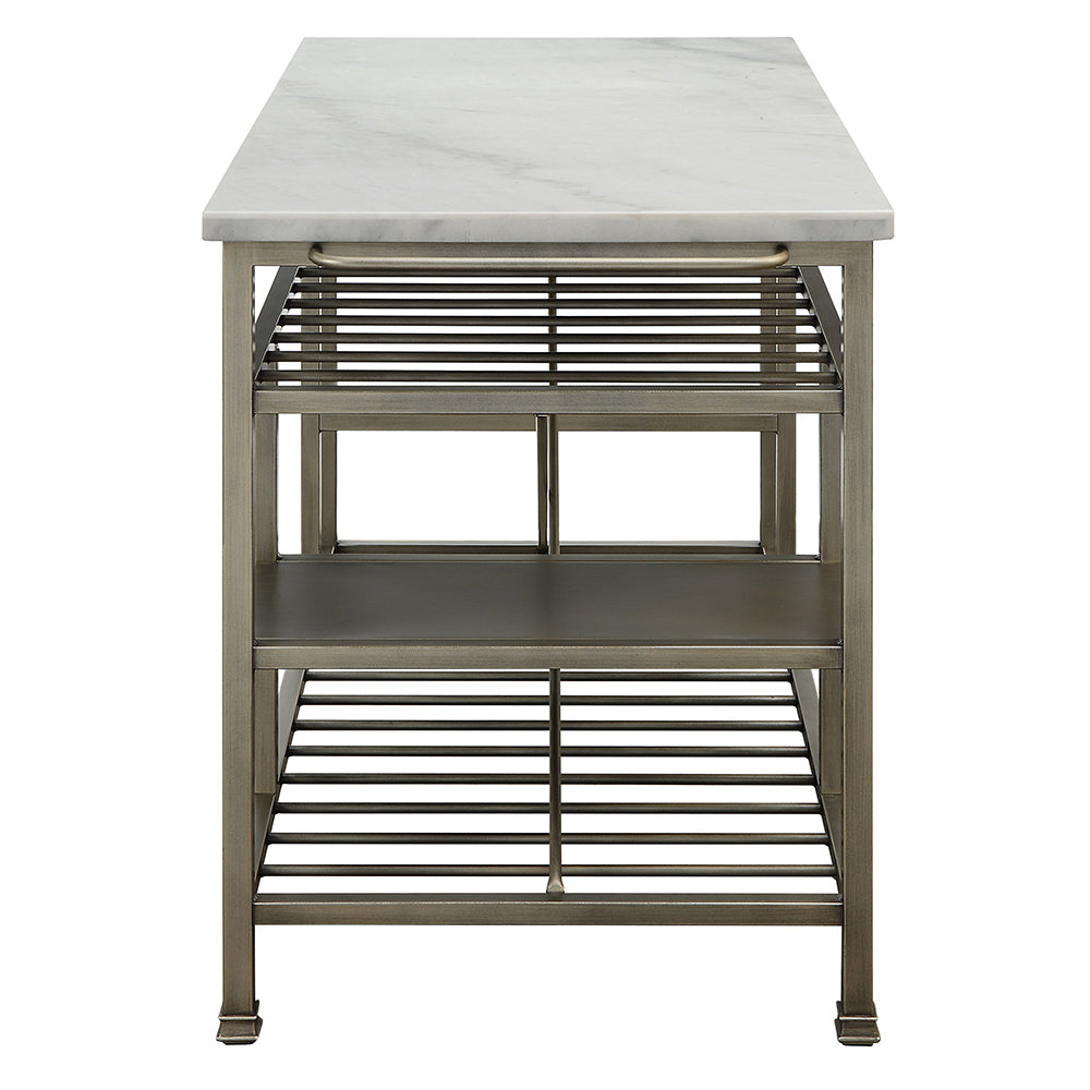 Lanzo Marble Top & Antique Pewter Finish Kitchen Island