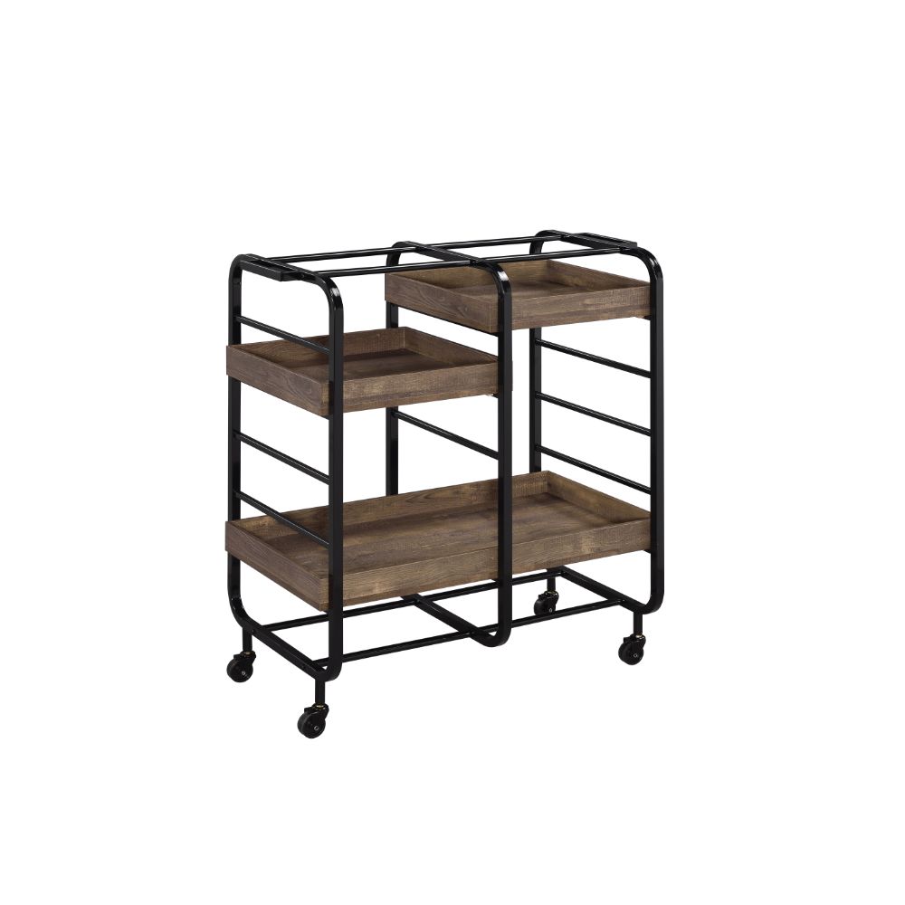 Vorrik Black & Walnut Finish Serving Cart