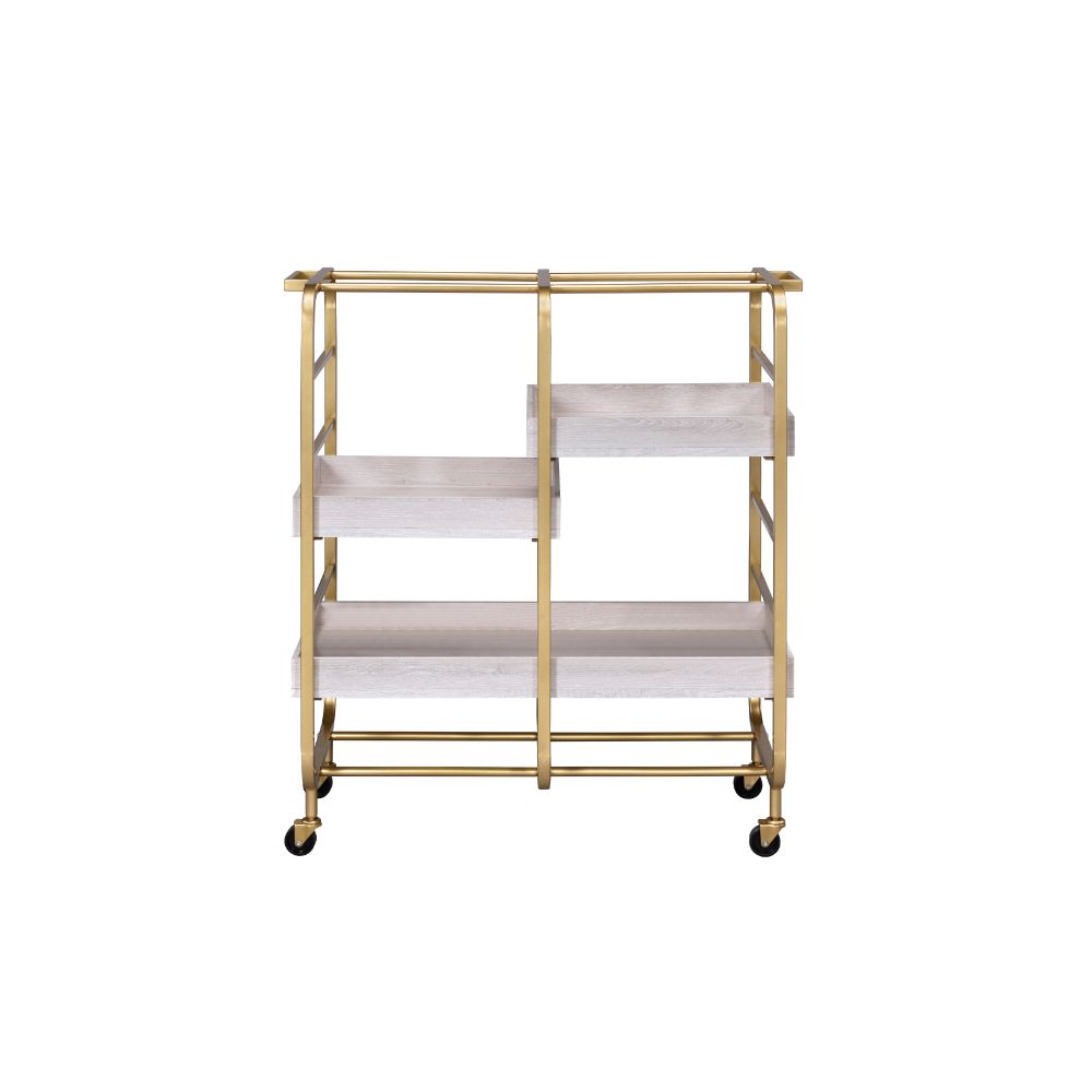 Vorrik Gold & White Washed Finish Serving Cart