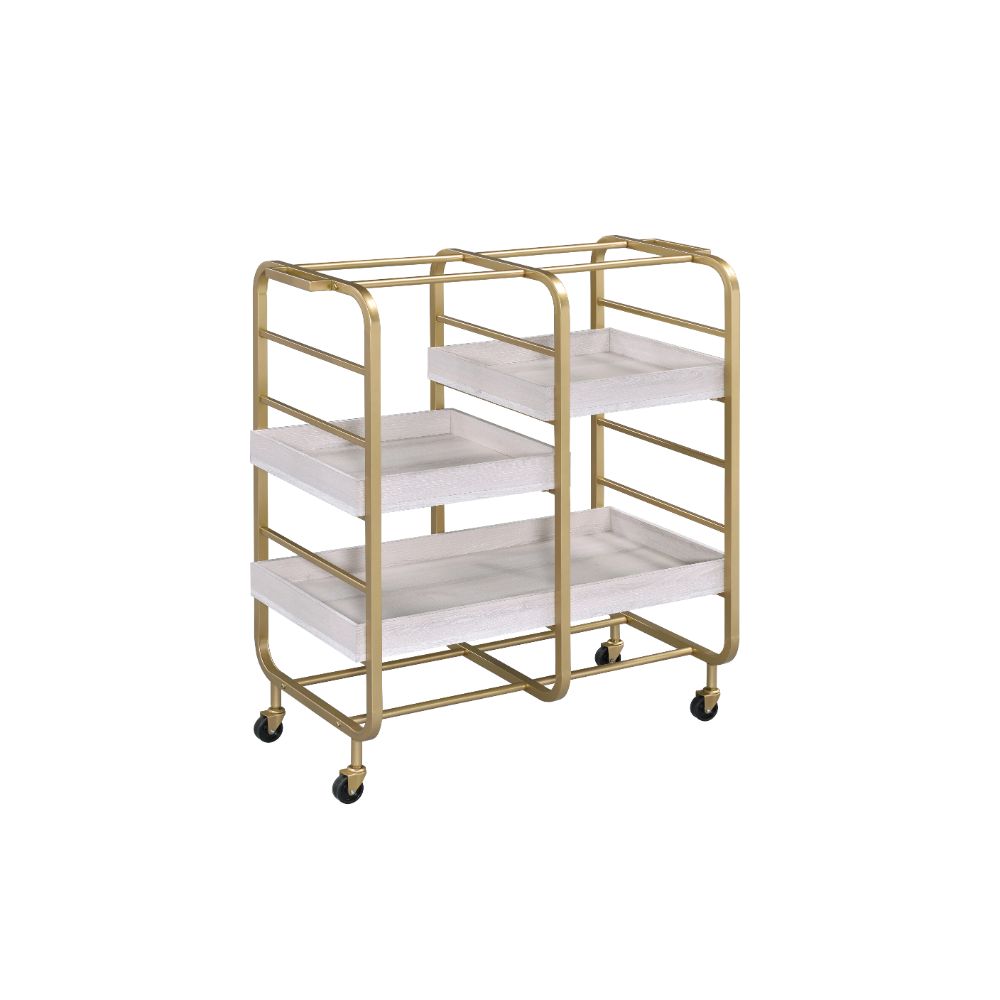 Vorrik Gold & White Washed Finish Serving Cart