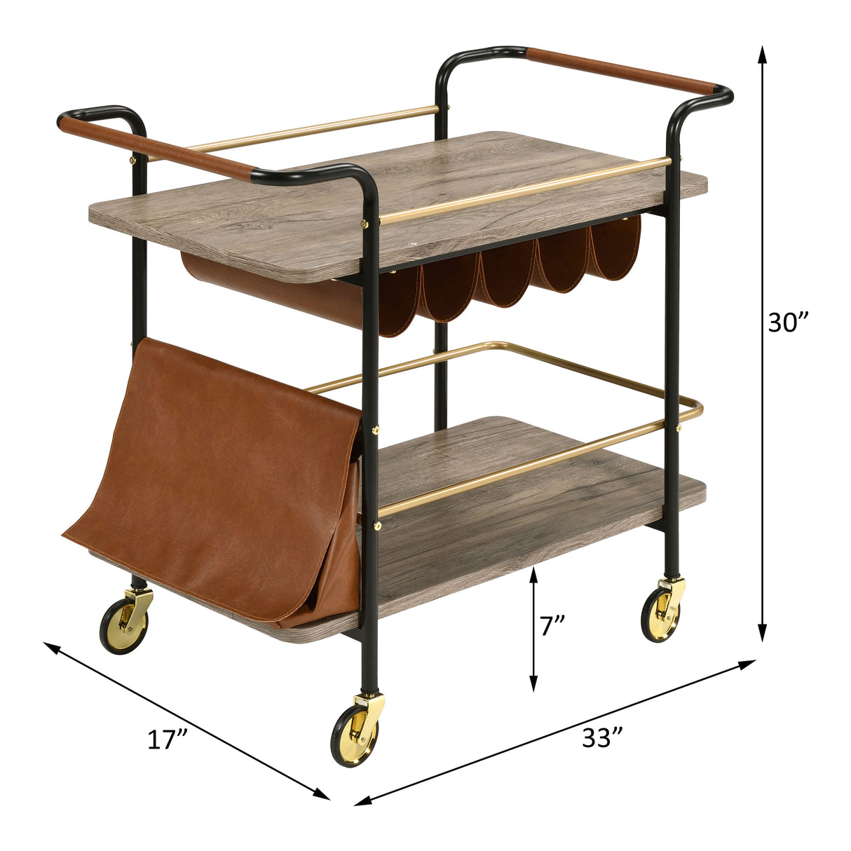 Naude Natural, Gold & Black Finish Serving Cart