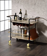 Naude Natural, Gold & Black Finish Serving Cart