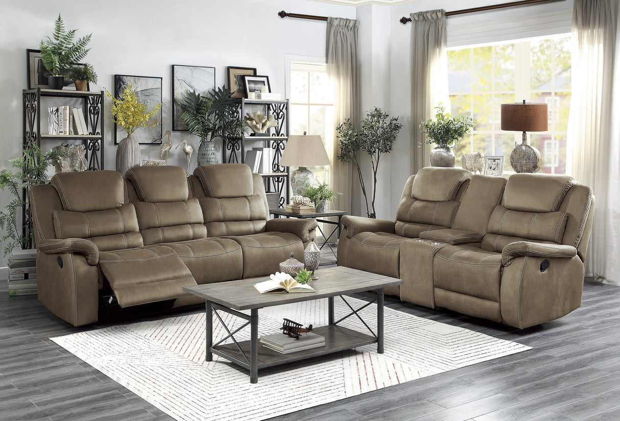 Shola Double Reclining Sofa With Center Drop-Down Cup Holders, Receptacles And Usb Ports