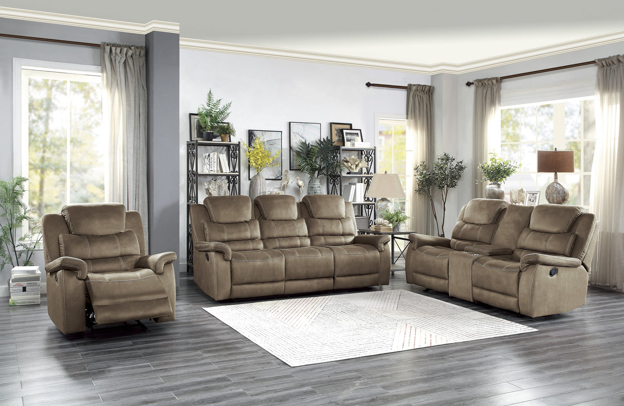 Shola Double Reclining Sofa With Center Drop-Down Cup Holders, Receptacles And Usb Ports