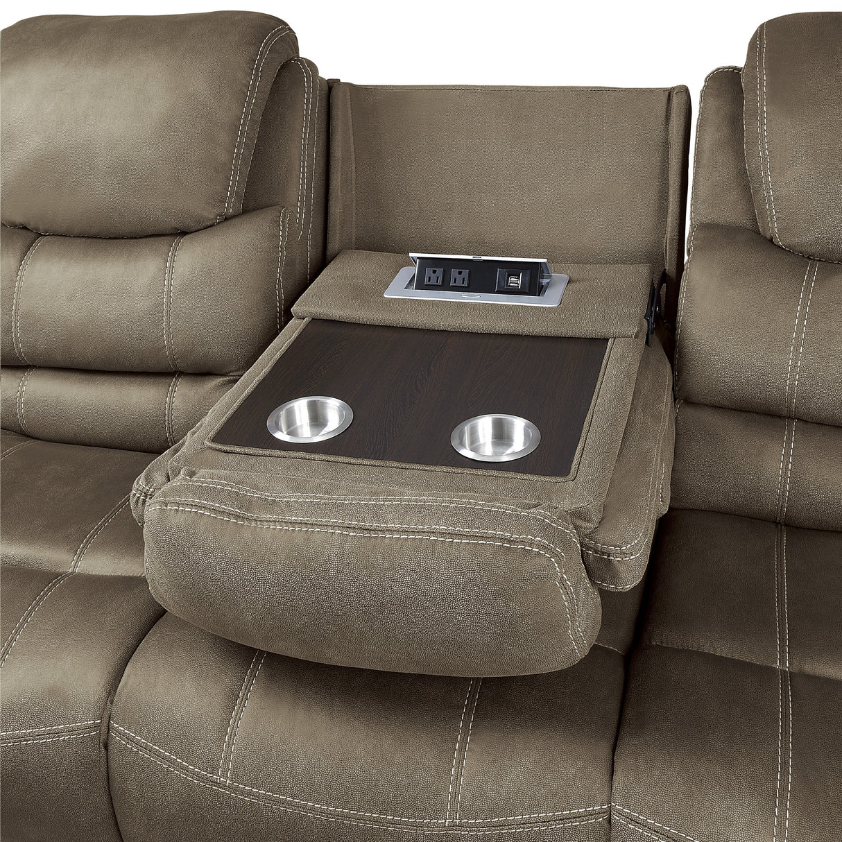 Shola Double Reclining Sofa With Center Drop-Down Cup Holders, Receptacles And Usb Ports