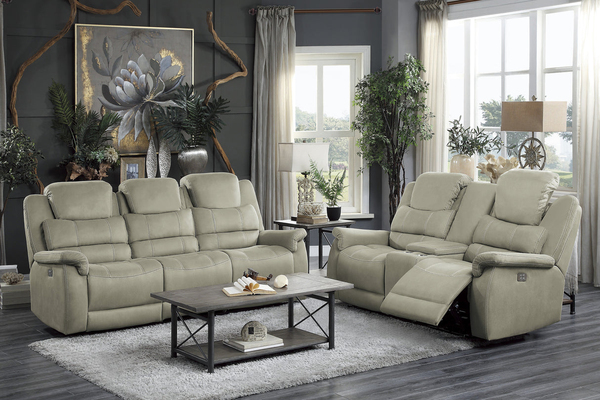 Shola Power Double Reclining Sofa With Headrests, Drop-Down Cup Holders, Receptacles And Usb Ports