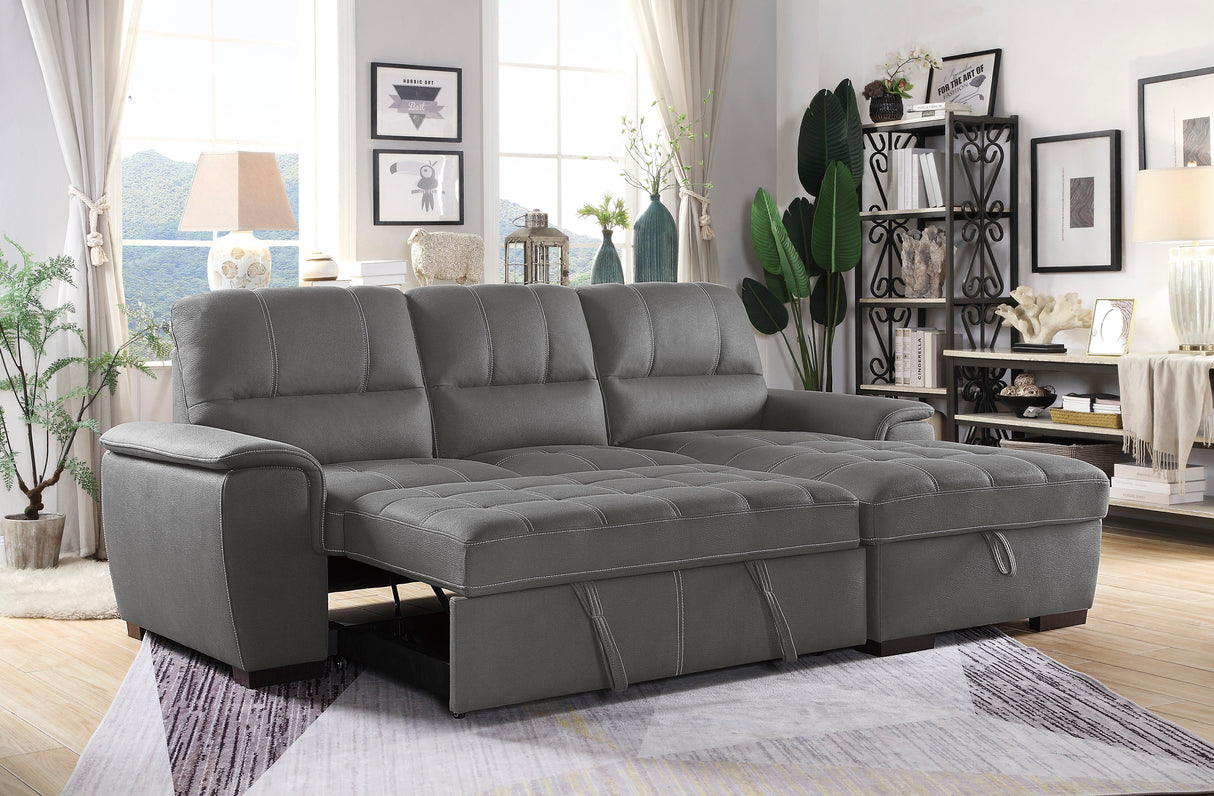 Andes Exposed Feet With Faux Wood 2-Piece Sectional Pull-Out Bed And Right Chaise Hidden Storage