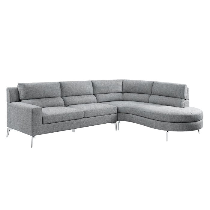 Bonita Exposed Metal Feet With Silver 2-Piece Sectional Right Chaise