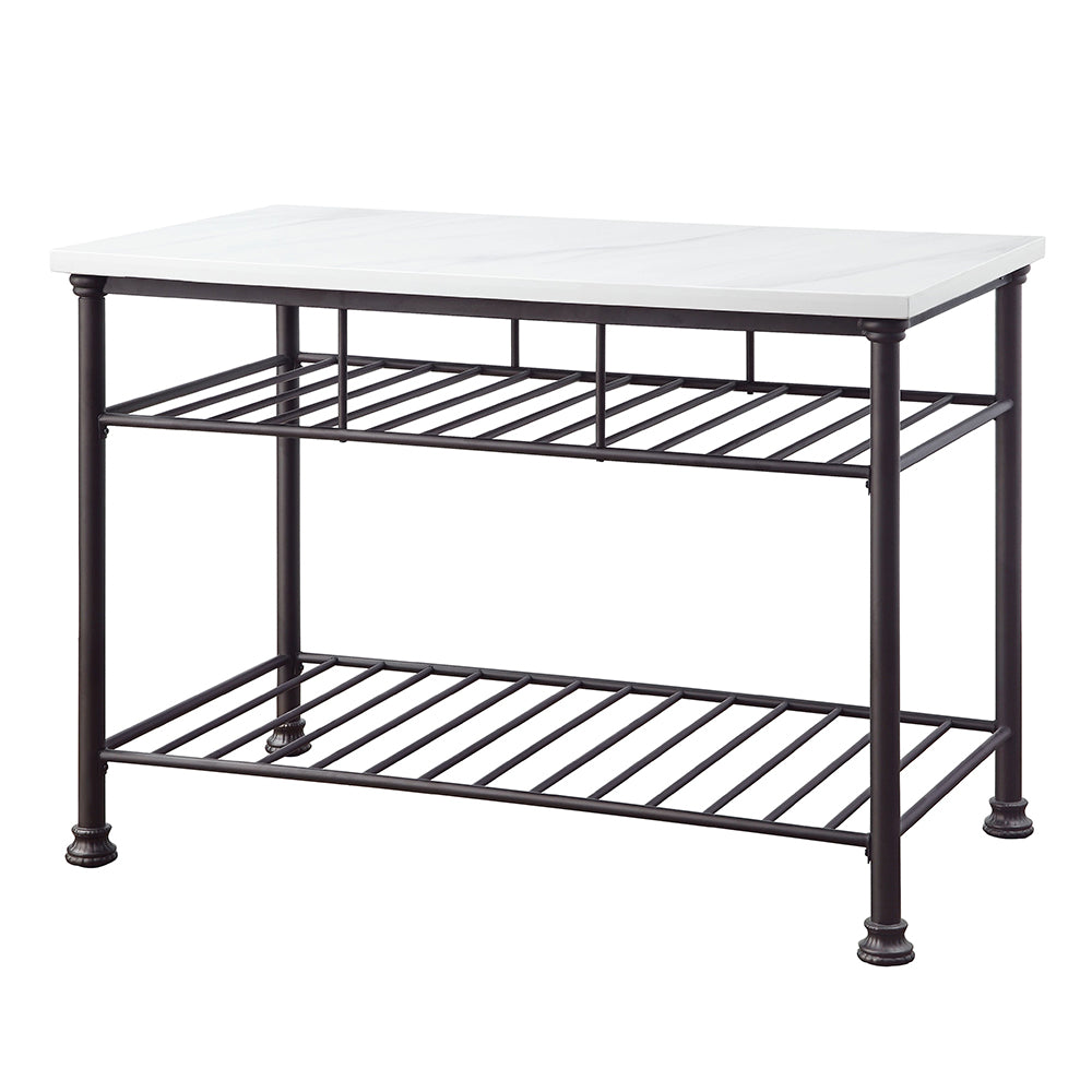 Freyja White Cultured Marble Top & Gray Finish Kitchen Island