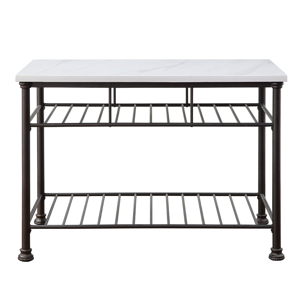 Freyja White Cultured Marble Top & Gray Finish Kitchen Island