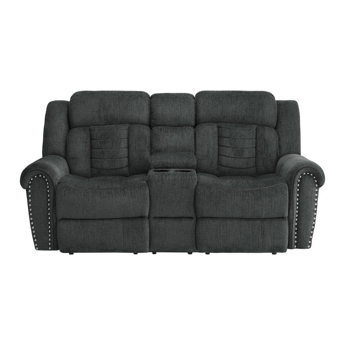 Nutmeg Gray Double Reclining Love Seat With Center Console