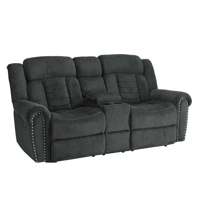 Nutmeg Gray Double Reclining Love Seat With Center Console