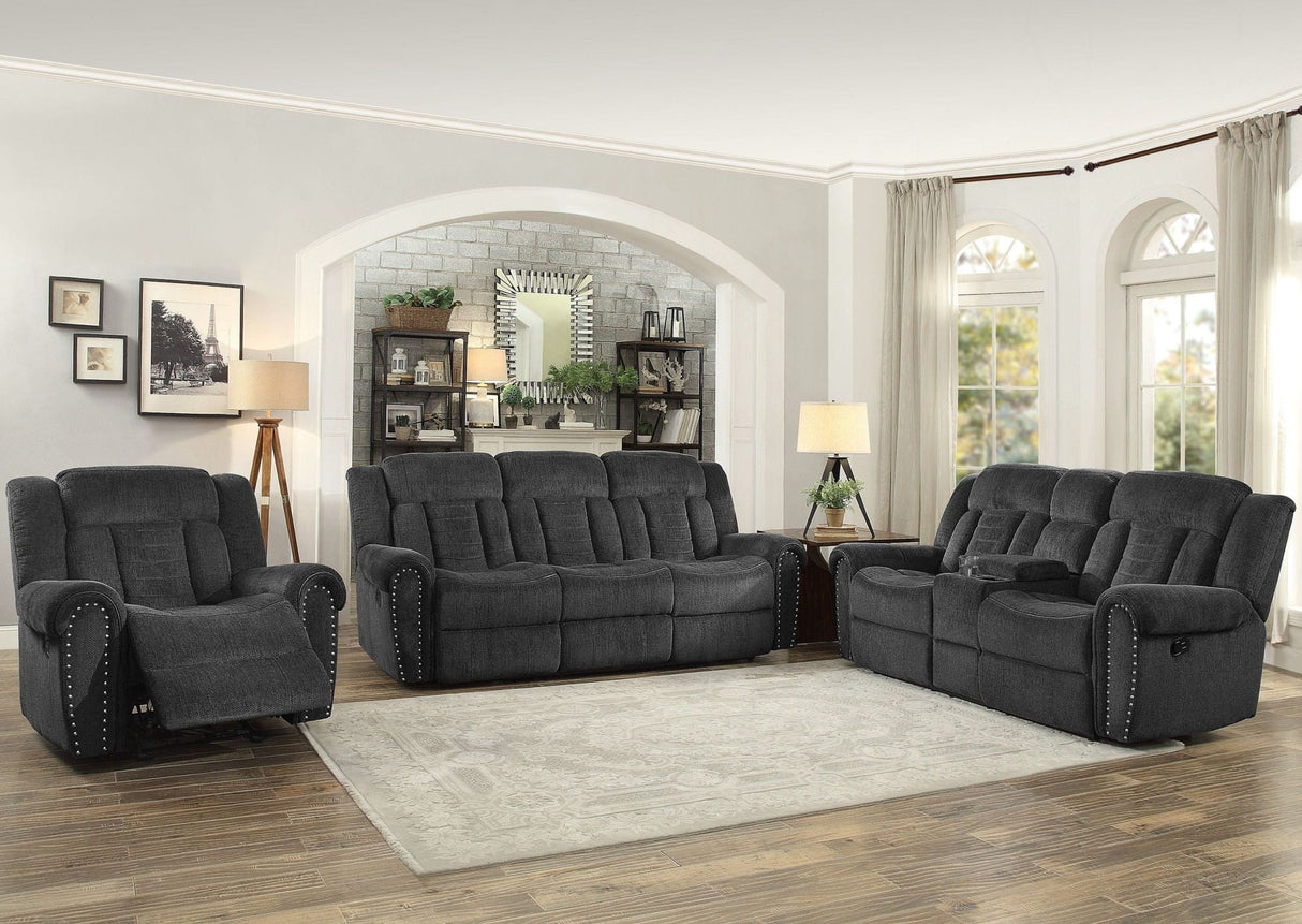 Nutmeg Charcoal Double Reclining Living Room Set