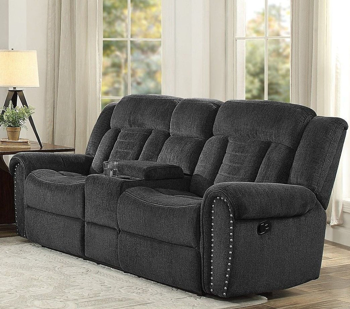 Nutmeg Charcoal Double Reclining Living Room Set