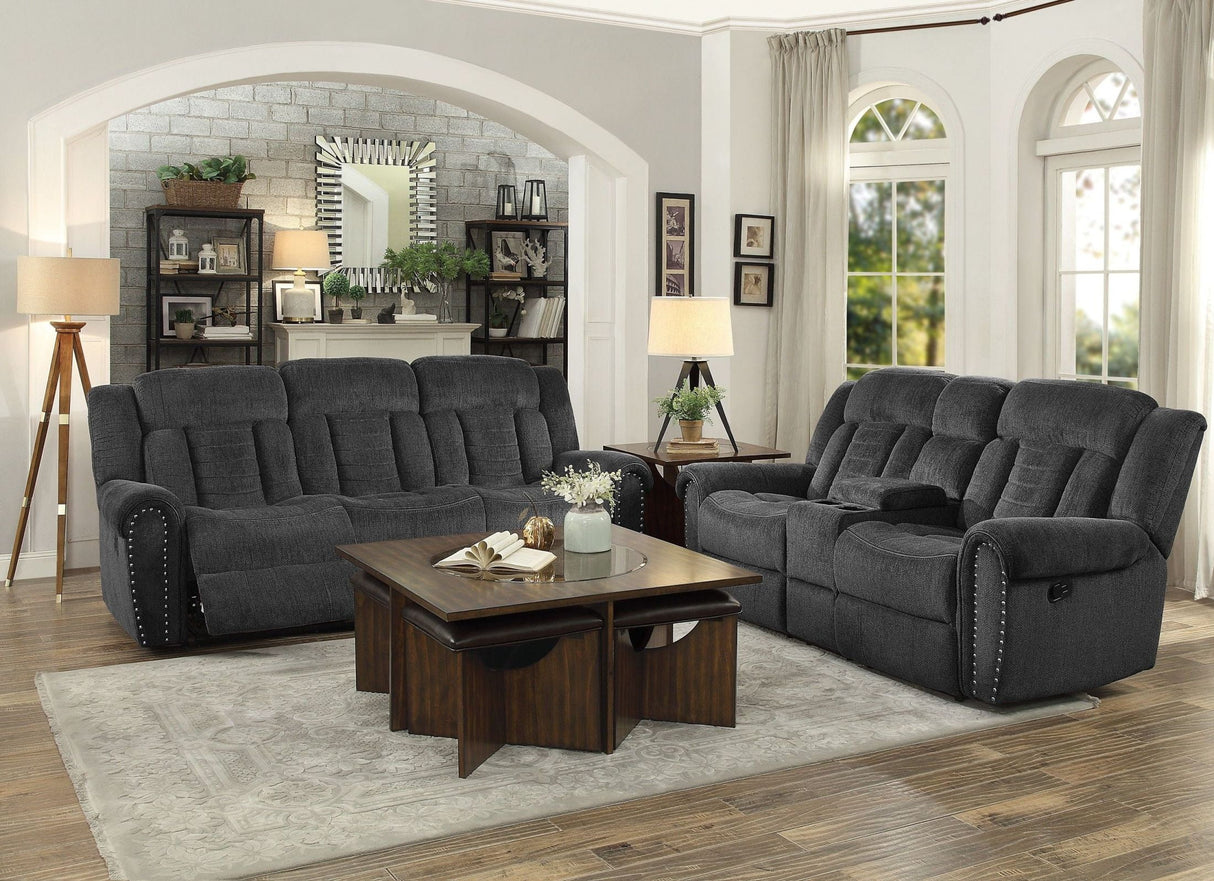 Nutmeg Charcoal Double Reclining Living Room Set