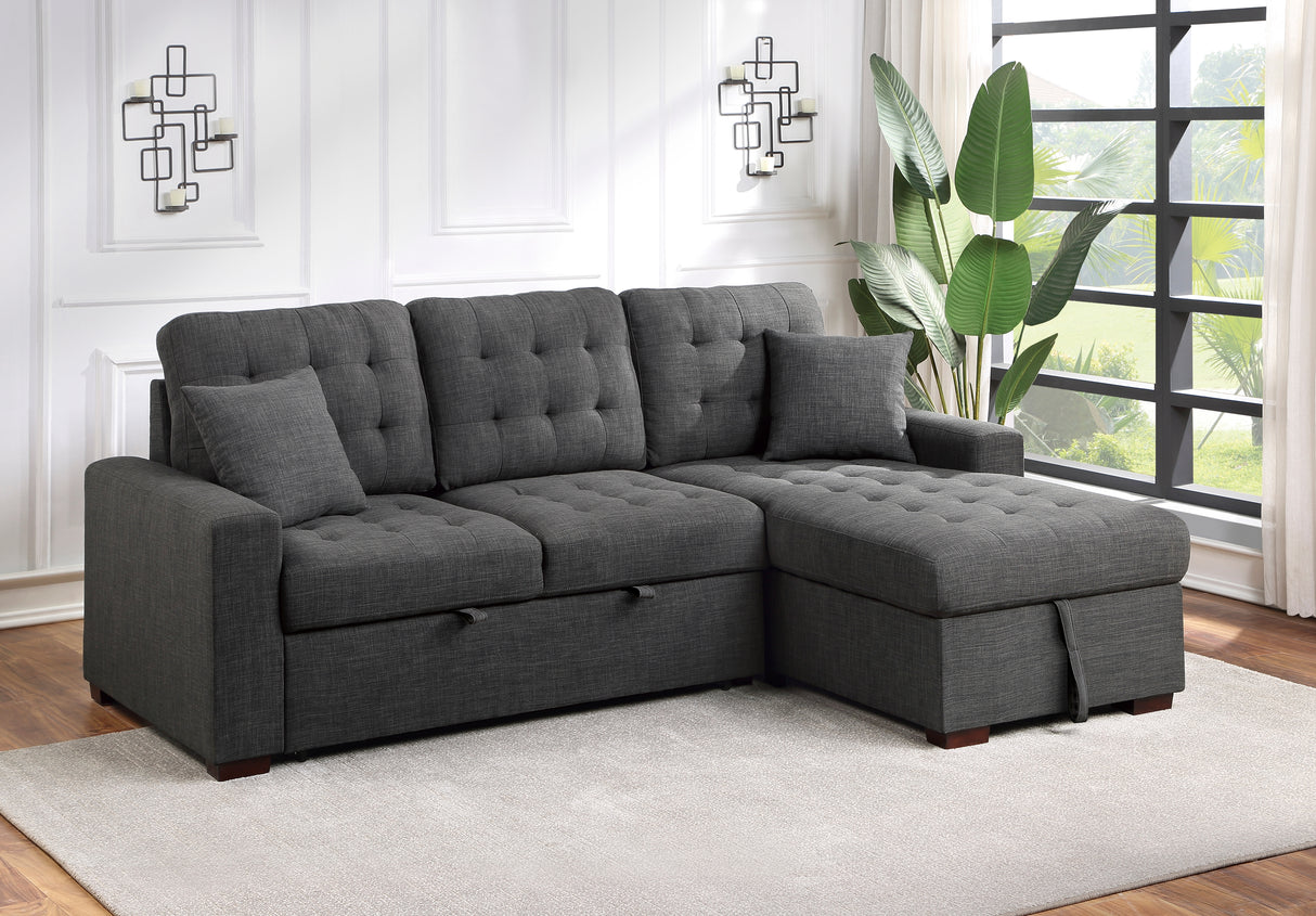 Mccafferty Exposed Wood Feet With Espresso 2-Piece Sectional Pull-Out Bed And Right Chaise Hidden Storage