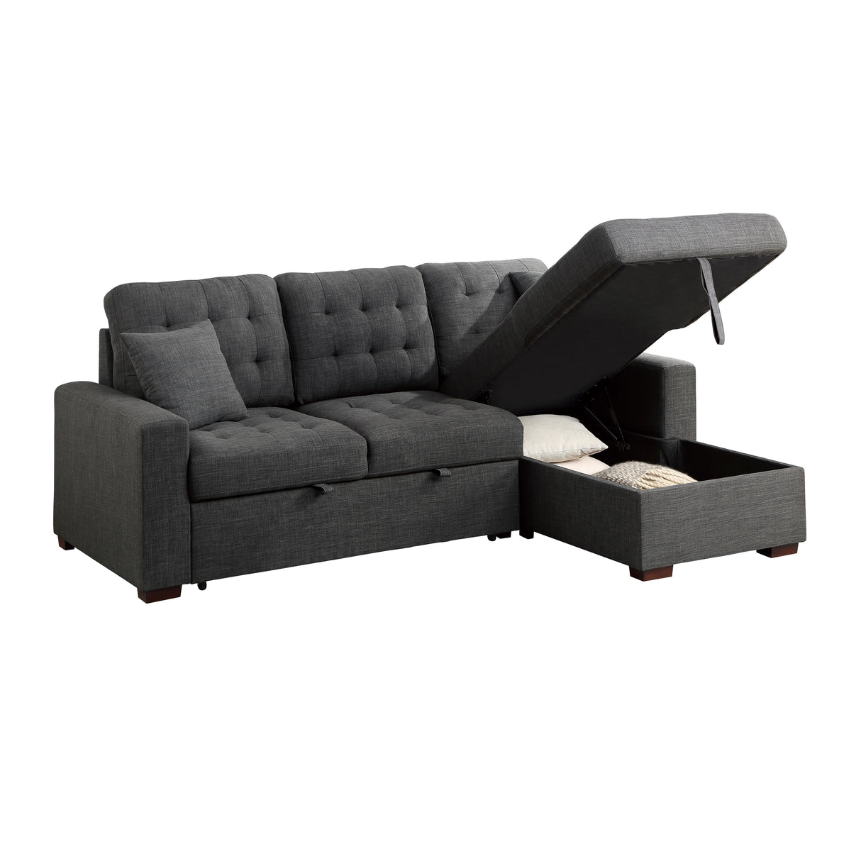 Mccafferty Exposed Wood Feet With Espresso 2-Piece Sectional Pull-Out Bed And Right Chaise Hidden Storage