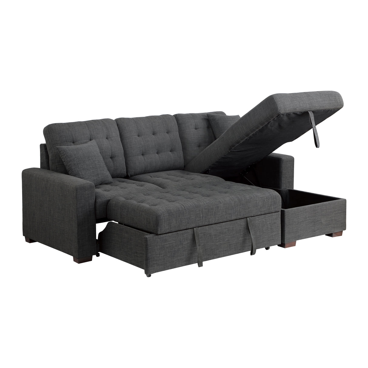 Mccafferty Exposed Wood Feet With Espresso 2-Piece Sectional Pull-Out Bed And Right Chaise Hidden Storage